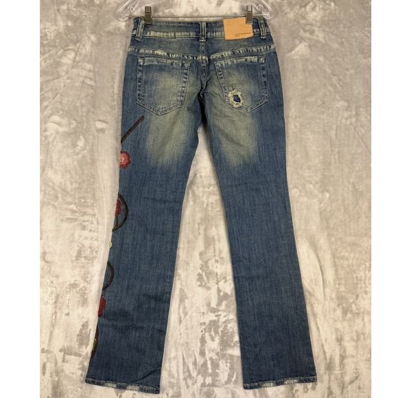 Y2K GUESS Jeans Women's Embroidered Floral Distressed Bootcut Pants‎ Size 24 - Picture 2 of 8